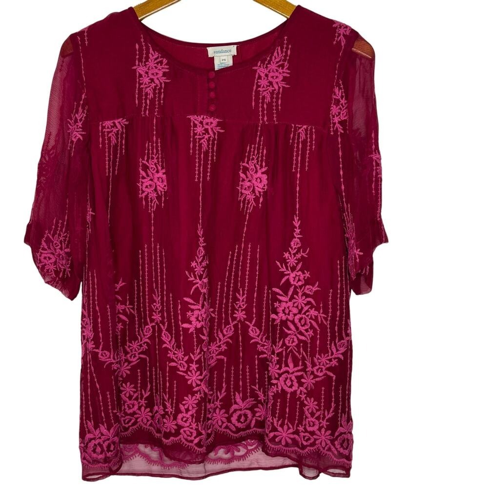 Sundance embroidered sheer sleeve top